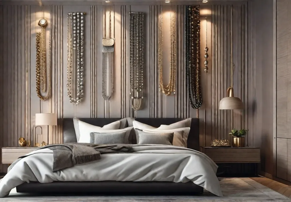A beautiful bedroom wall adorned with magnetic strips holding an array of