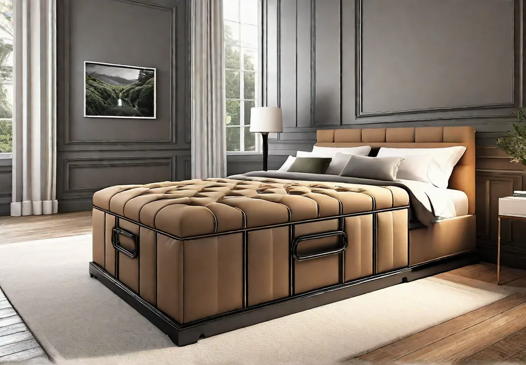 A chic ottoman at the foot of the bed opened to reveal