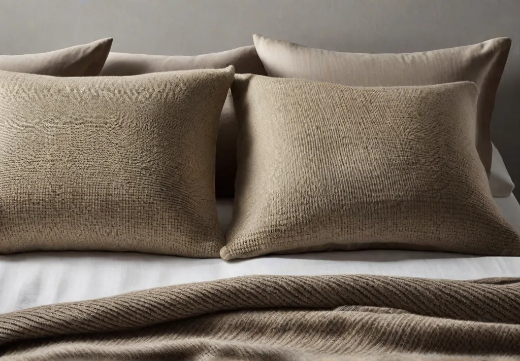 A closeup shot of highquality linen bedding and a knitted throw in