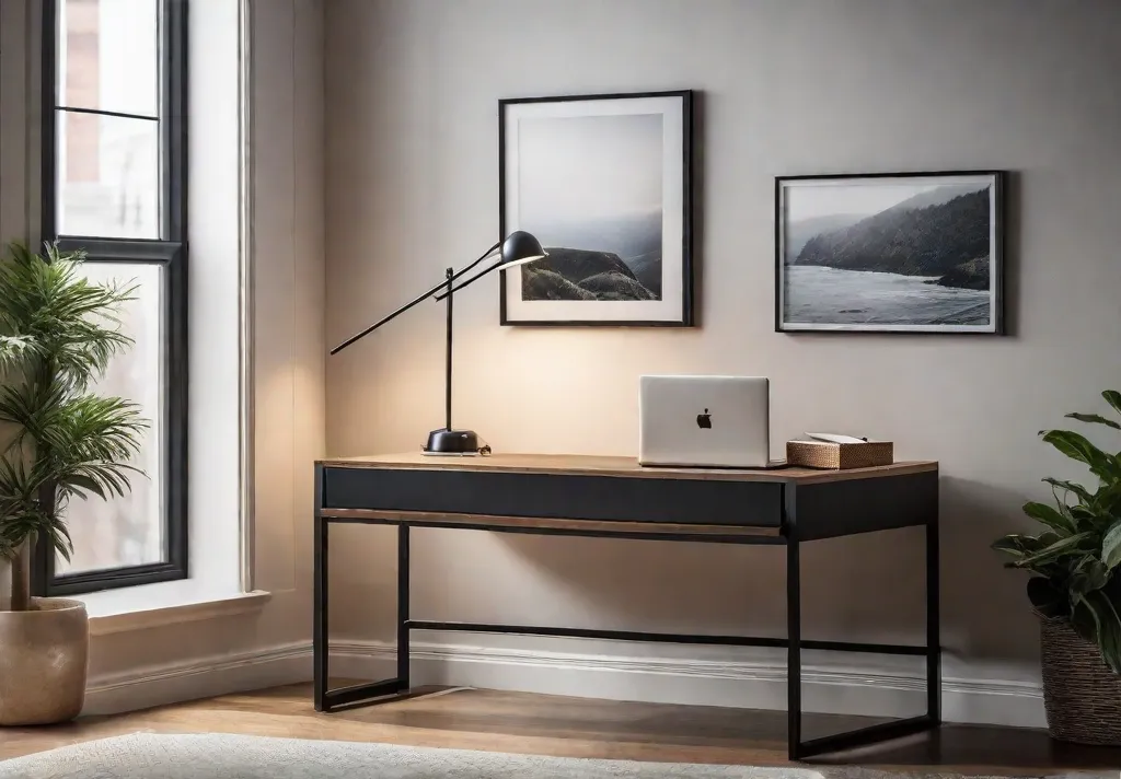 A compact folddown desk mounted on a bedroom wall showing how workspaces