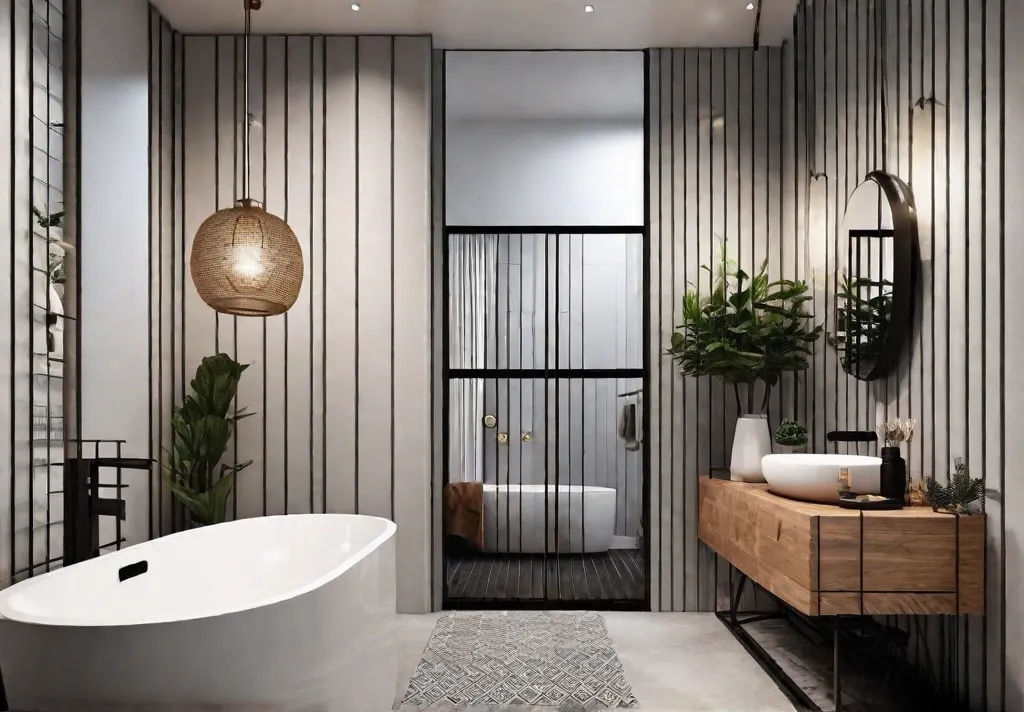 A cozy and inviting small bathroom with clever decor choices that create the illusion of more space
