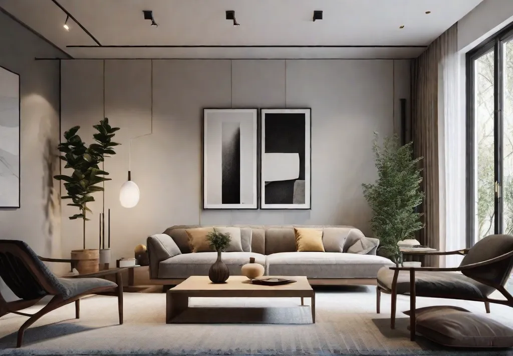A cozy and spacious small living room with a minimalist design aesthetic