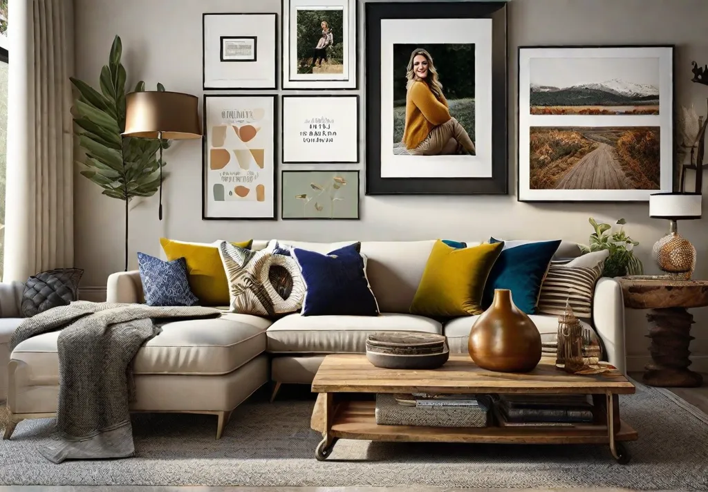 A cozy and stylish living room with a mix of vintage and modern furniture 1