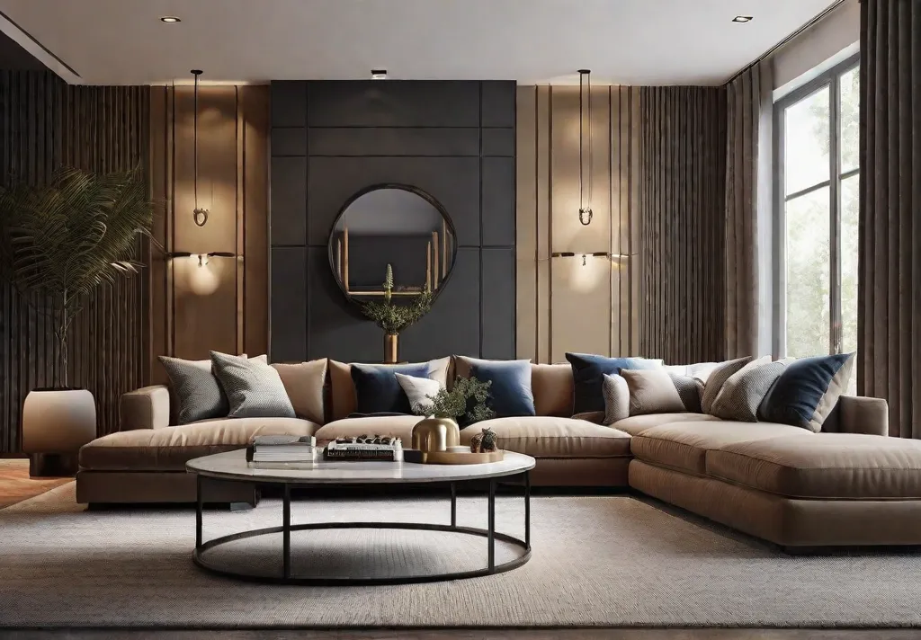 A cozy and stylish living room with a plush sofa