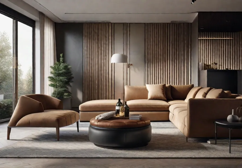 A cozy and stylish living room with a sofa with built in storage