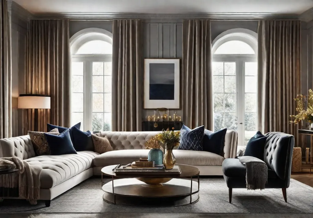 A cozy living room with a luxe feel