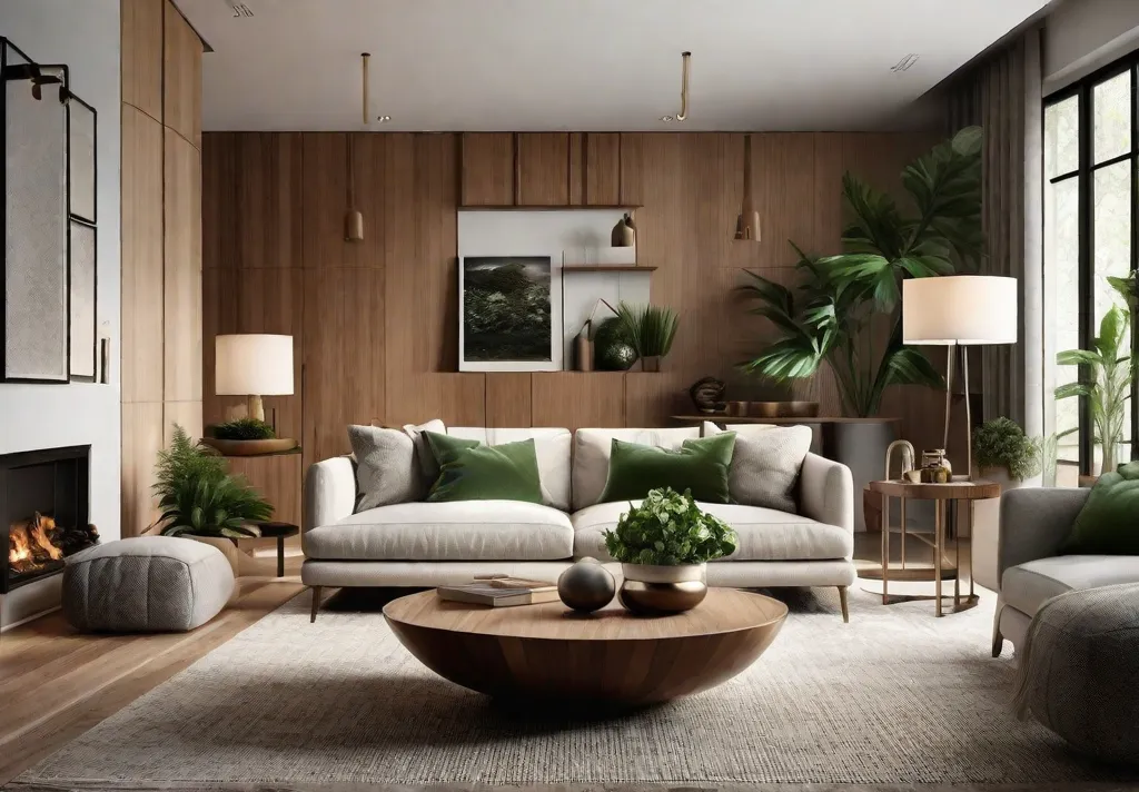 A harmonious living room that beautifully marries a warm