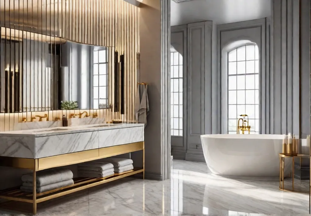 A modern and luxurious bathroom with a freestanding bathtub