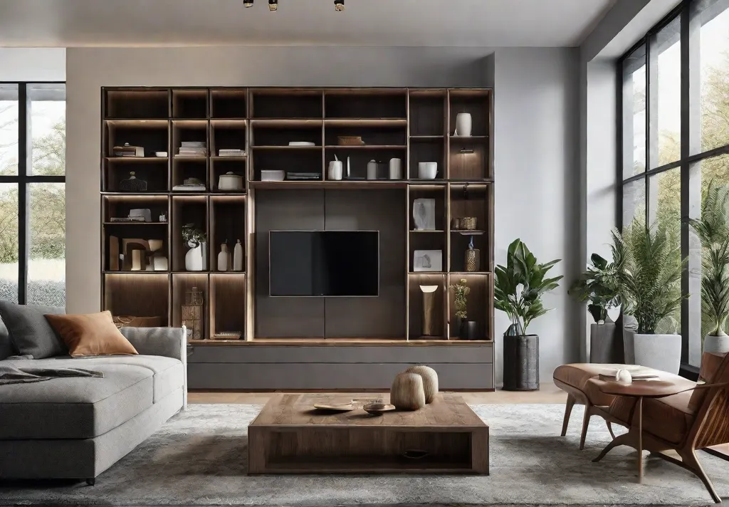 A modern living room demonstrating smart storage solutions