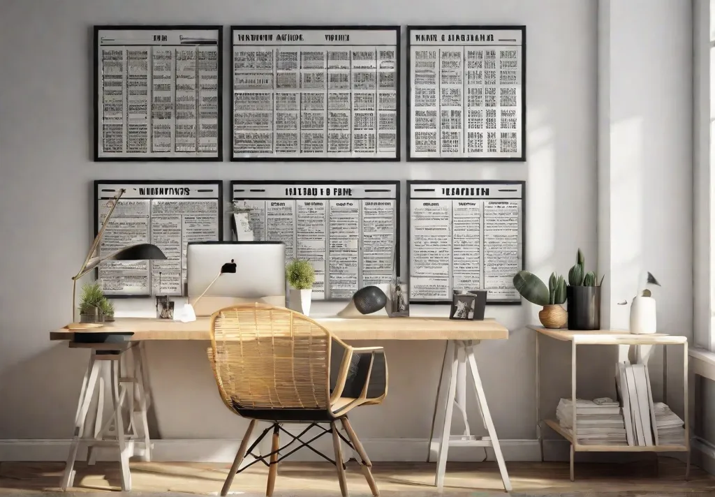 A motivational visualization board leaning on a desk showcasing images of minimalist