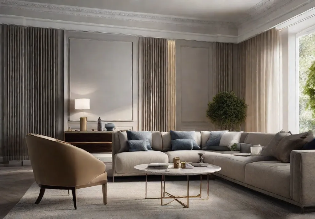 A serene living room featuring smart furniture—the side tables and lamps with built in voice control capabilities