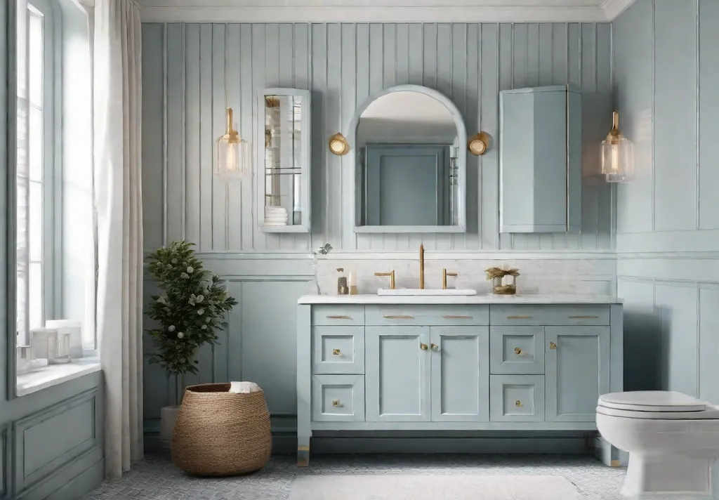 A small bathroom with a light and airy color scheme