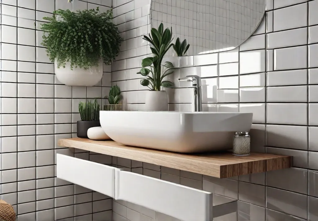 A small bathroom with white subway tiles 1