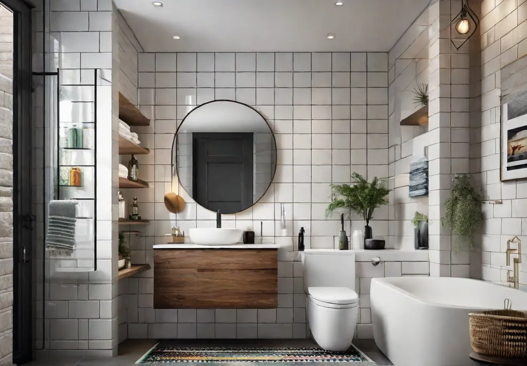 A small bathroom with white subway tiles