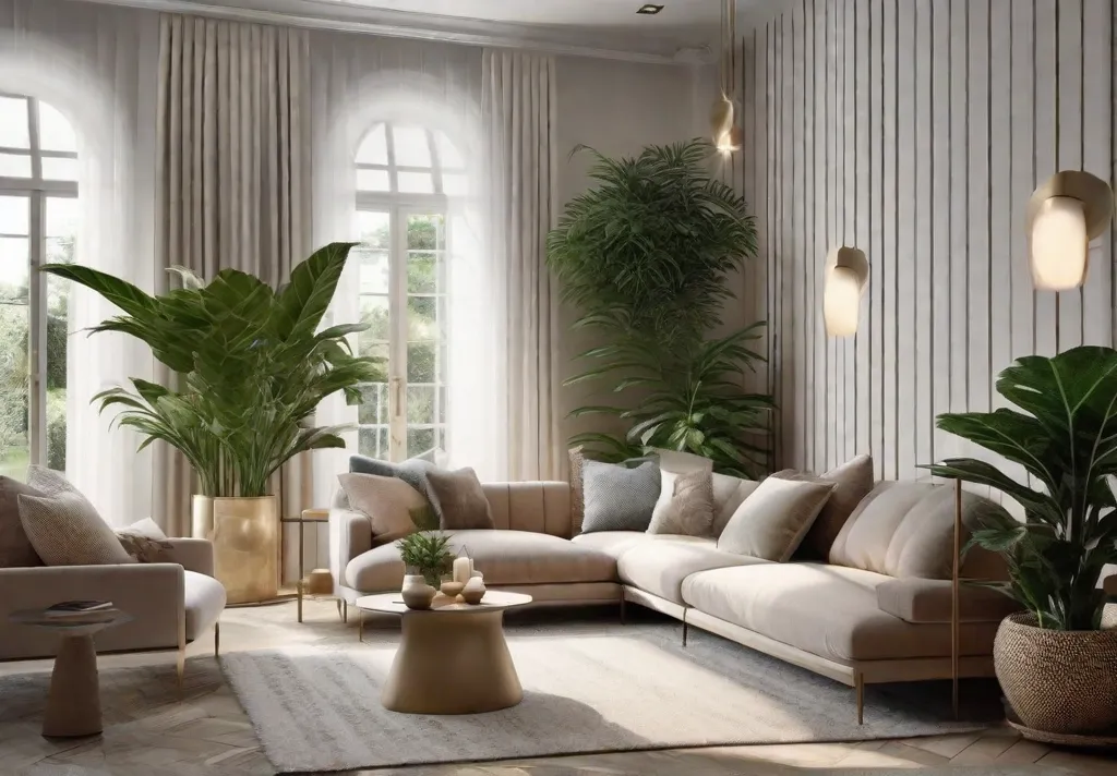 A stylish living room with indoor plants