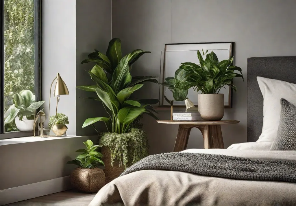 A verdant corner of a bedroom featuring a small selection of lowmaintenance