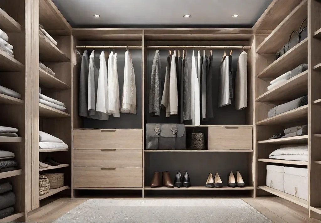 An image of a neatly organized closet with a minimal wardrobe all