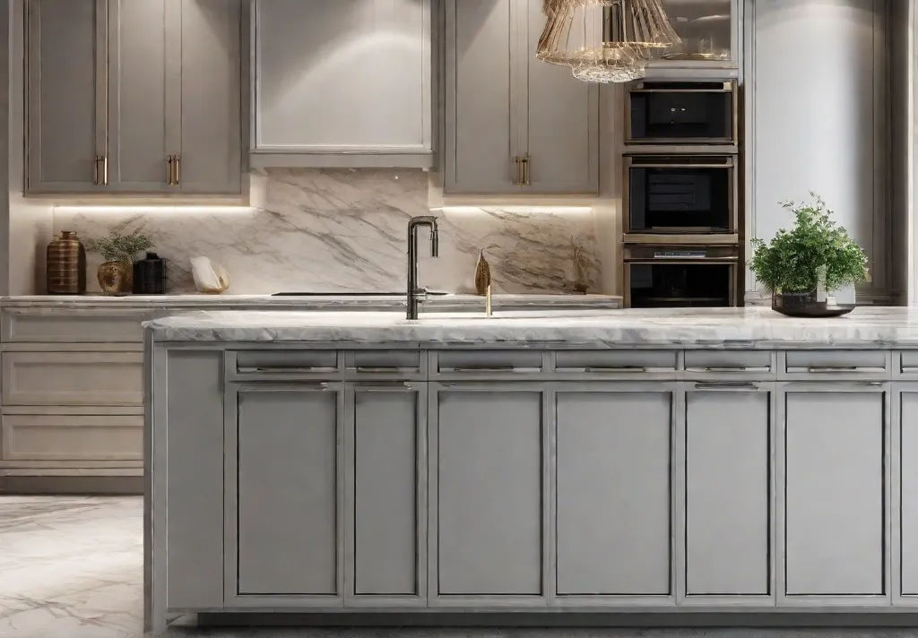 Elegant undercabinet lighting casting a soft glow on marble countertops enhancing both