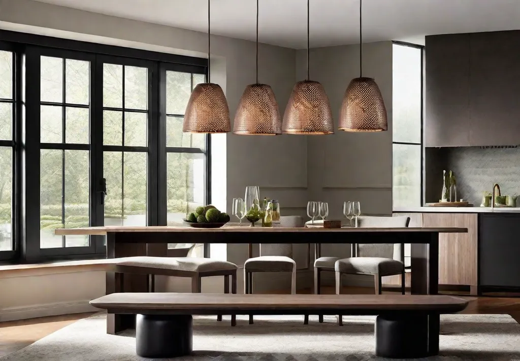 Pendant lights with diffused glass shades casting a soft inviting light over