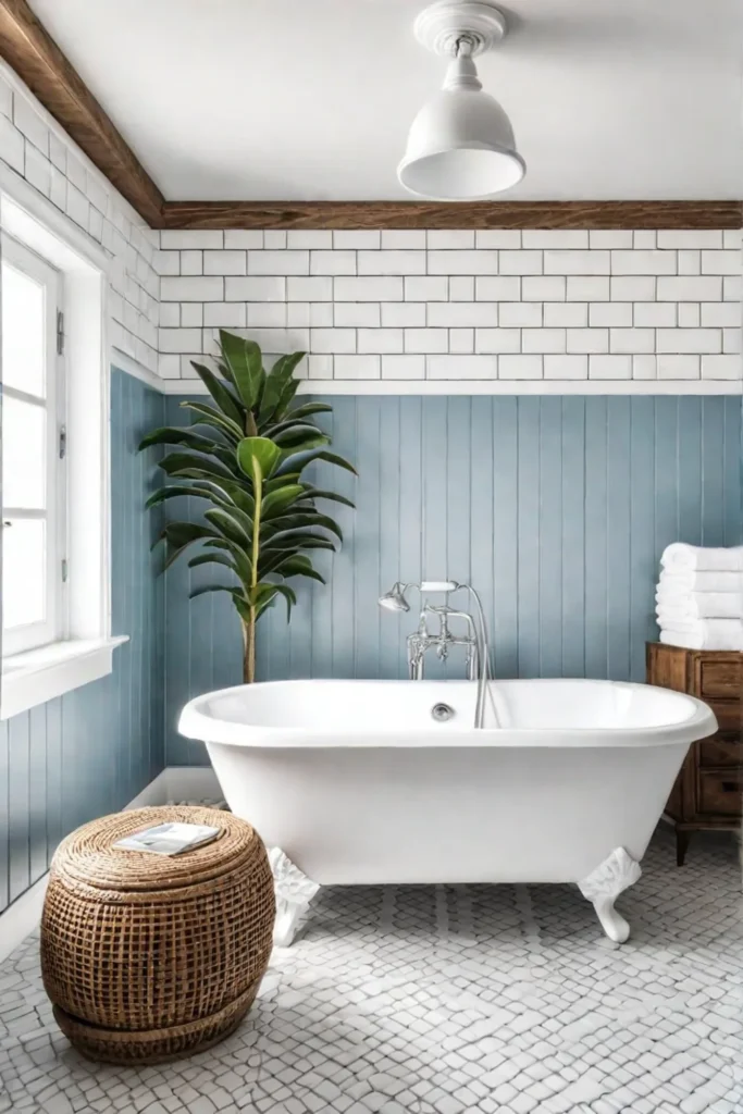A bright and airy bathroom with white subway tiles a clawfoot tub