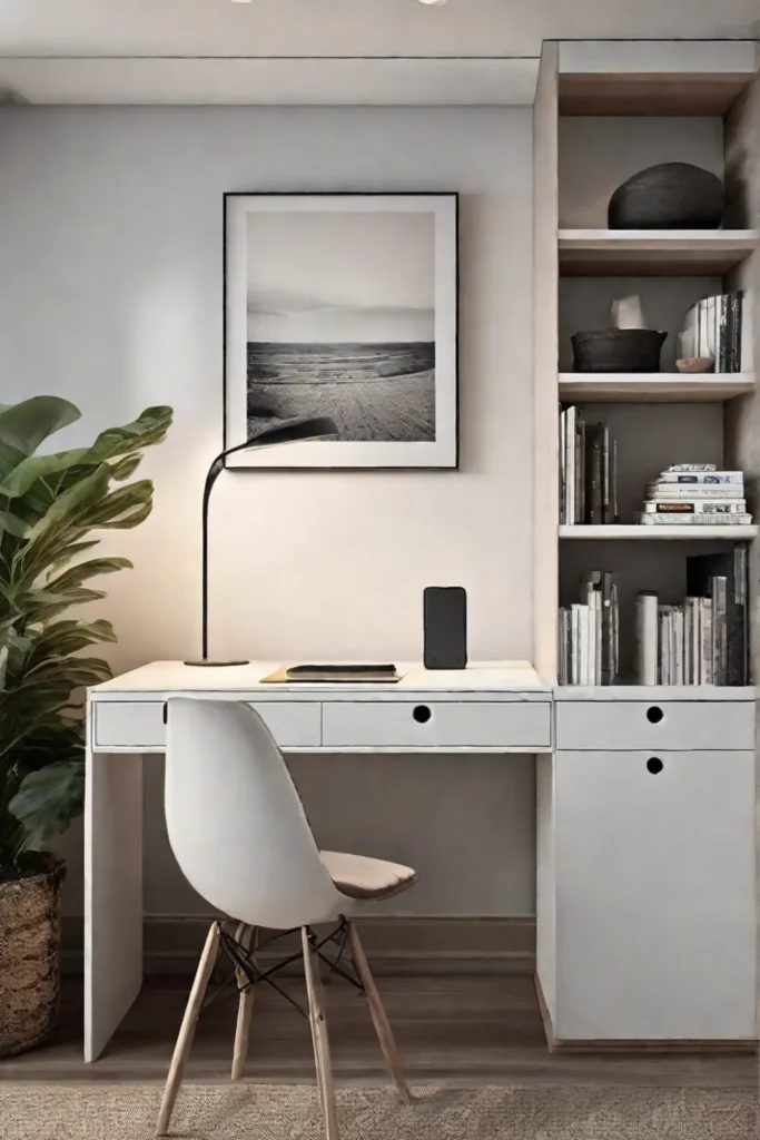 A compact space efficiently using a corner with a wallmounted dropleaf table