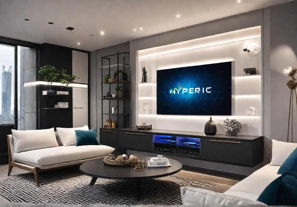 A cozy compact living room showcasing a wallmounted media unit builtin shelvingfeat