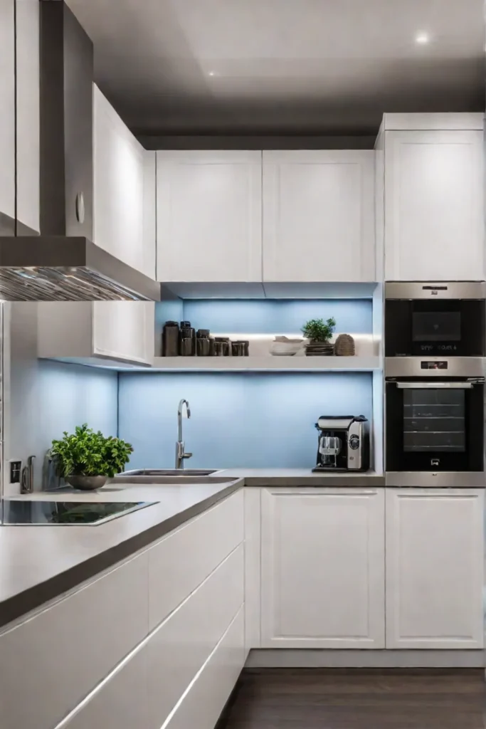 A kitchen with cabinet interior lighting that adds a touch of surprise