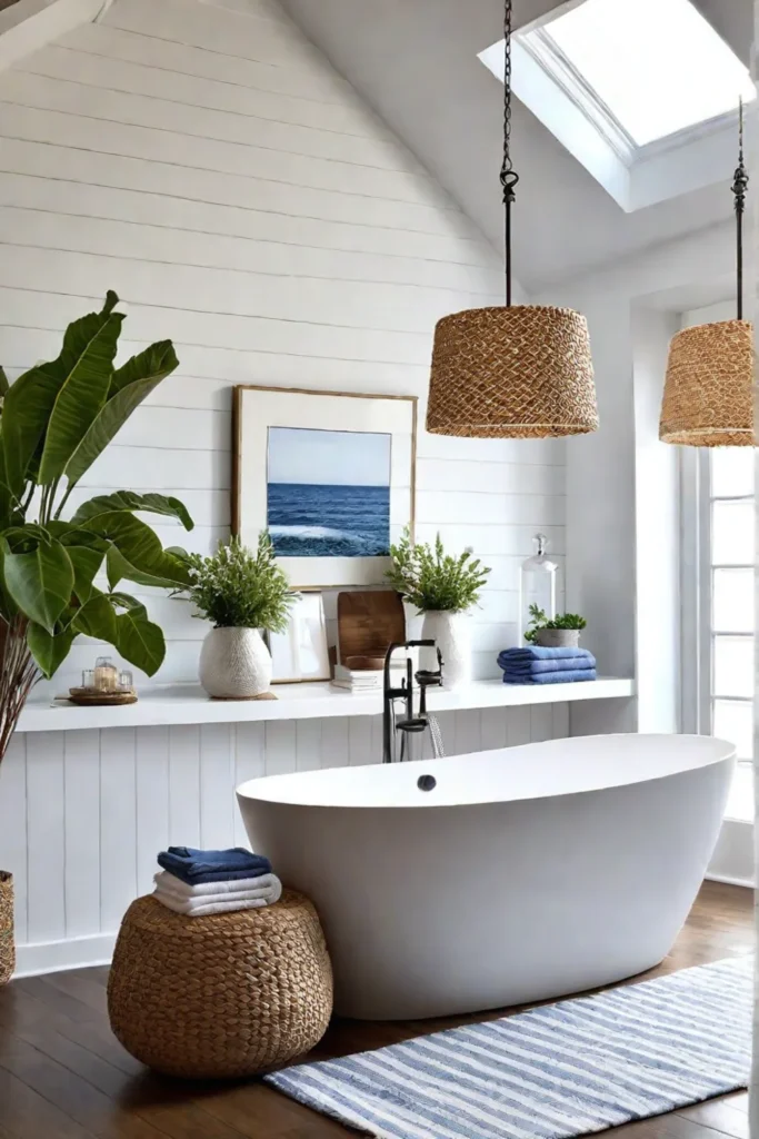 A luxurious bathroom that feels like a tranquil coastal retreat with a
