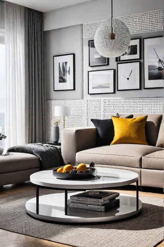 A modern and streamlined small living room with a focus on clean
