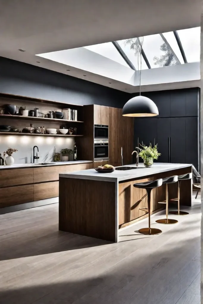A modern kitchen with clean minimalist cabinets a large central island and