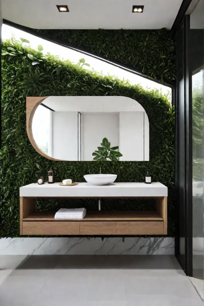 A sleek and modern coastal bathroom design with white subway tiles a