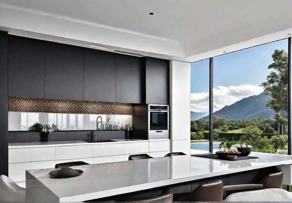 A sleek minimalist kitchen with clean lines white cabinets and a simplefeat