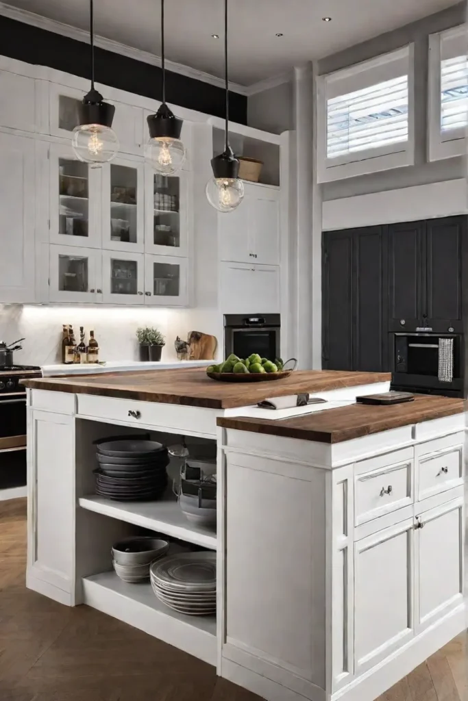A spacious kitchen island with integrated storage features