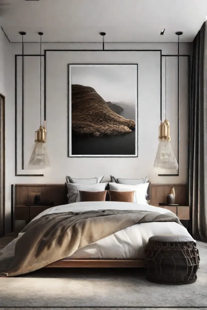 A statement piece of wall art in a small bedroom serving as