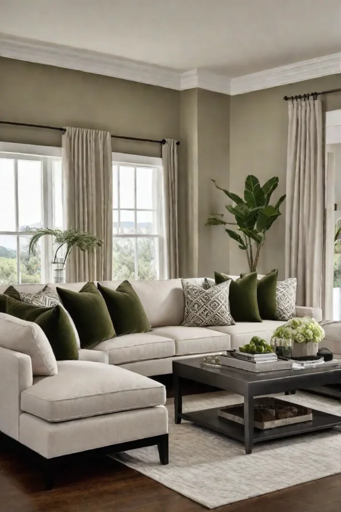Cozy living room with green and beige