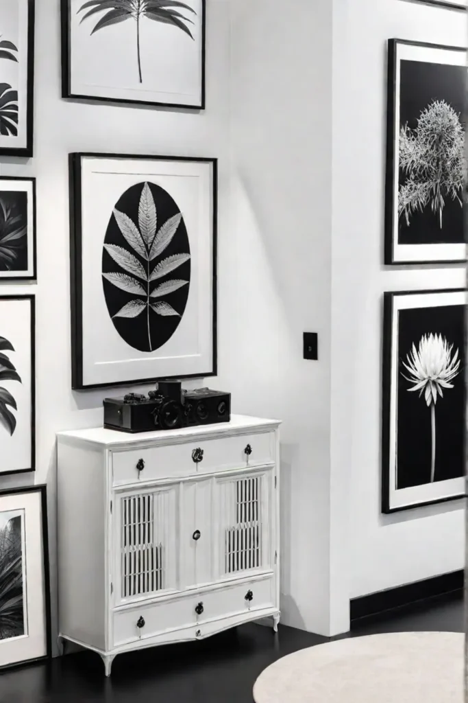 Gallery wall with botanical and abstract art