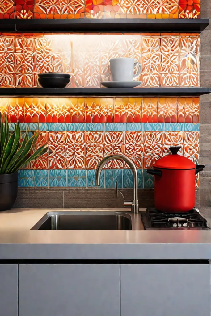 Handpainted tile backsplash with abstract design