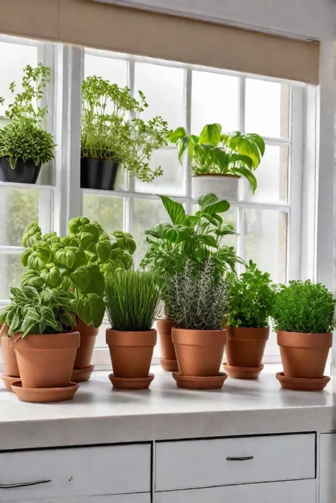 Herb garden on kitchen windowsill