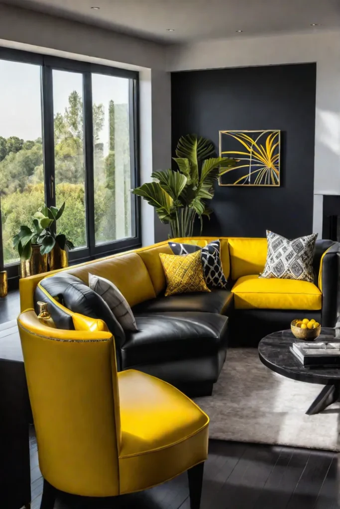 Lively living room with black and yellow