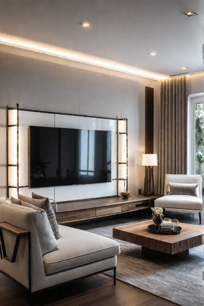 Living room with statement lighting fixture