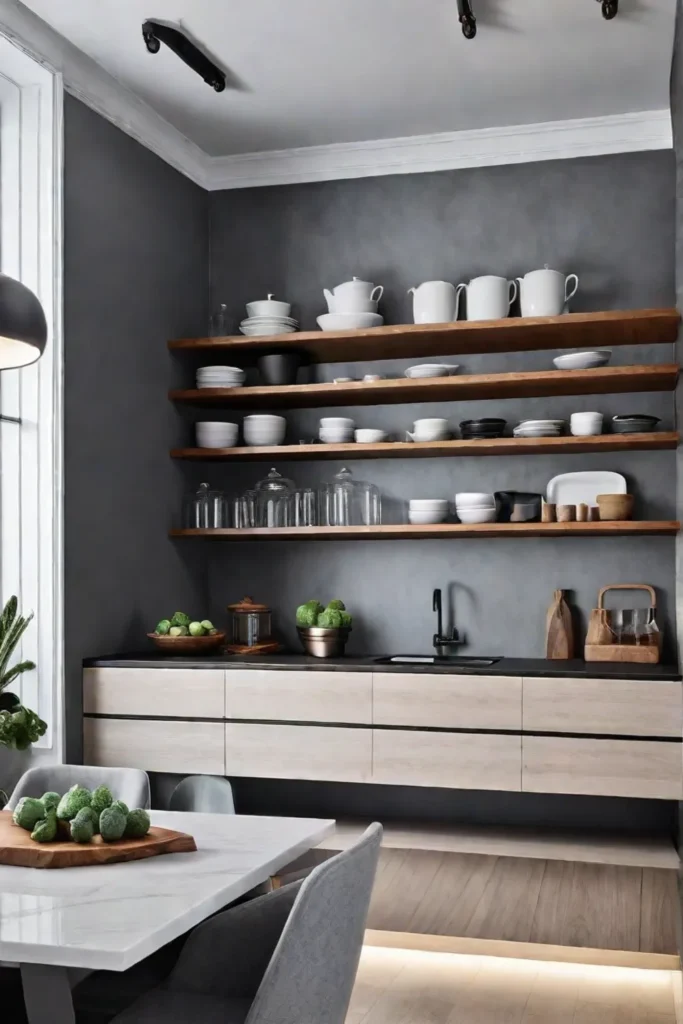 Open shelving in a kitchen