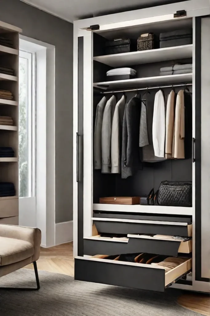 Slideout trays and dividers in a sleek modern wardrobe providing an example