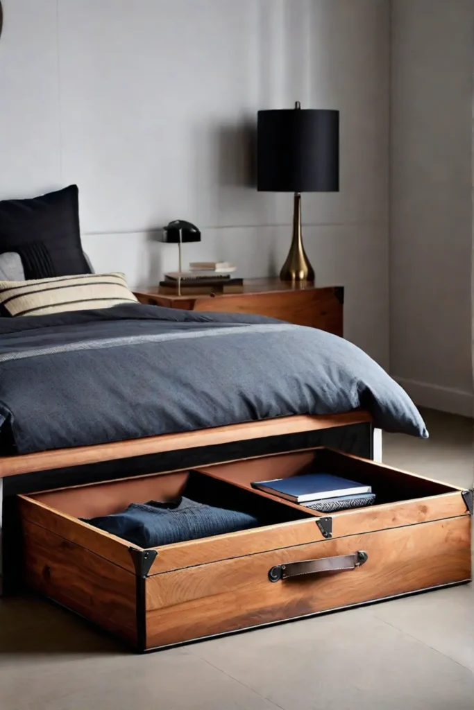 Underbed storage boxes crafted from repurposed wood featuring chic casters and leather