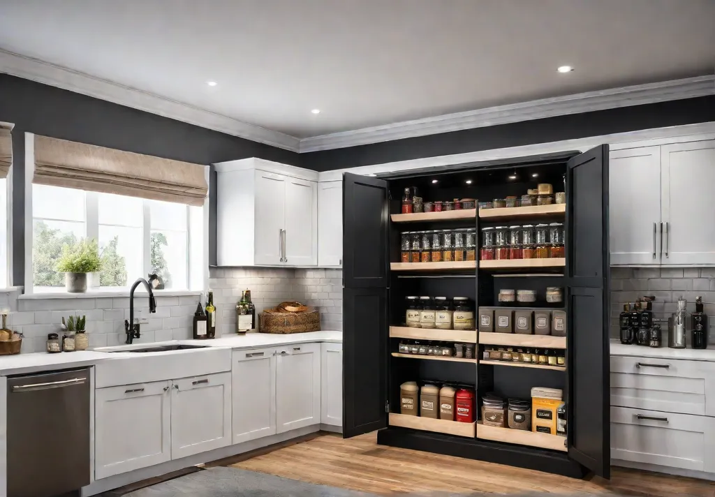 A bright spacious kitchen corner featuring a custombuilt cabinet with a lazyfeat