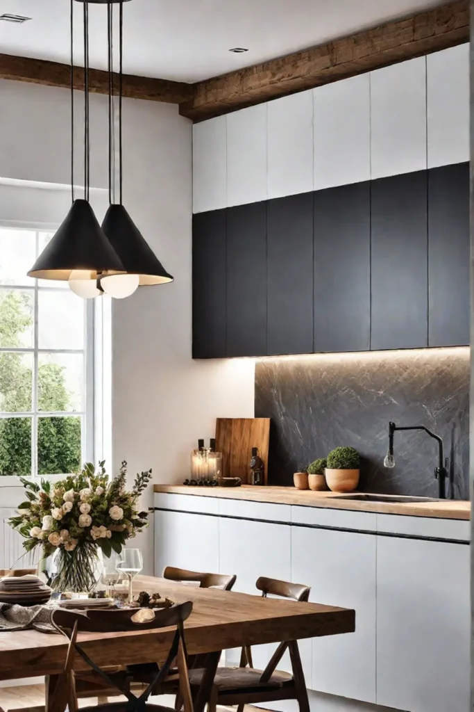 A cozy and inviting kitchen that combines budgetfriendly lighting solutions with natural