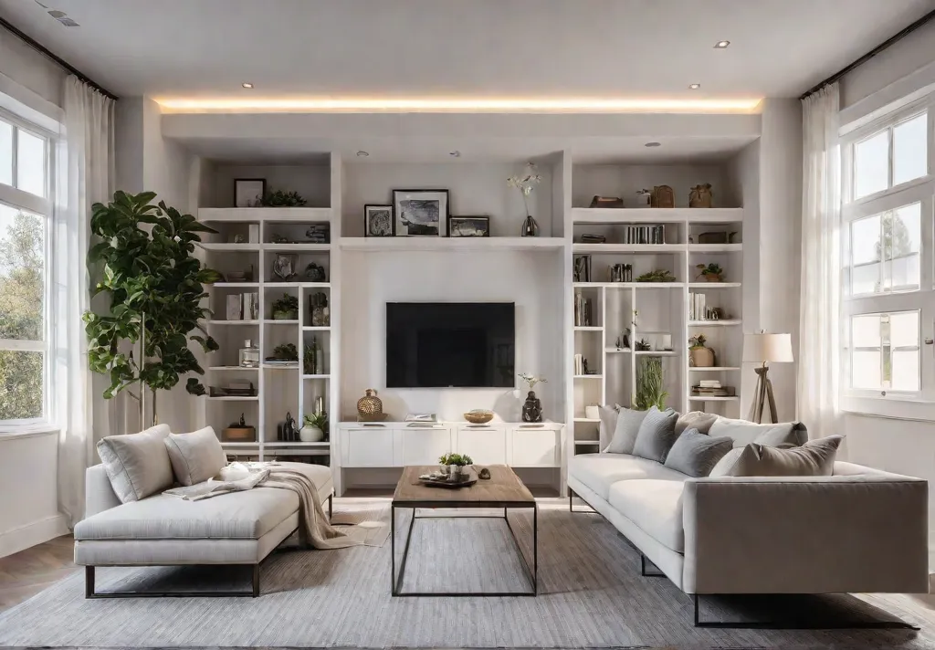 A cozy living room in a compact apartment with a convertible sofafeat