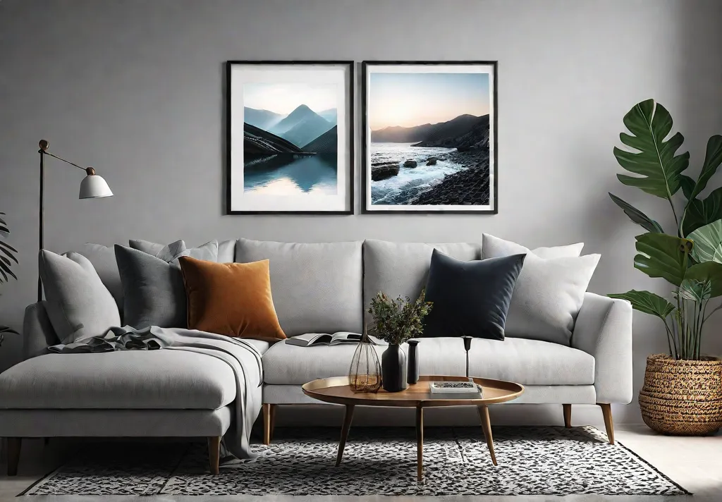 A cozy living room with a gallery wall featuring framed artwork familyfeat
