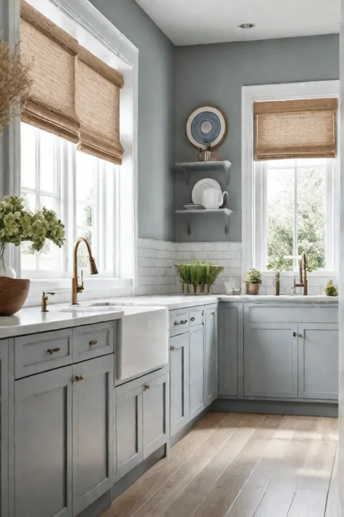 A kitchen that feels bright and airy with budgetfriendly window treatments that