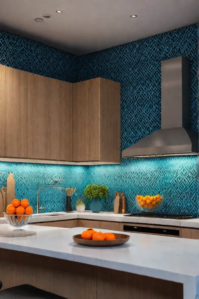 A lively and colorful kitchen with a statement backsplash vibrant decor and