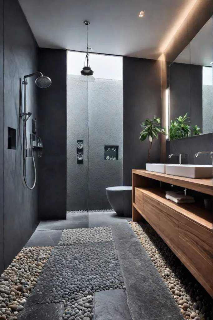 A minimalist bathroom with a focus on natural materials and spalike elements